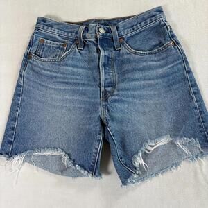 Levi's 501 Women's W26 Denim Cutoff Shorts Button Fly Distressed Raw Hem Blue